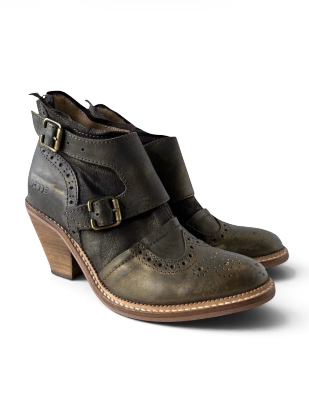 DKODE Leather Ankle Booties EU 37 Brown Cutout Buckle Boots